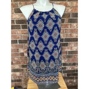 Sweet Wanderer Womens SZ MED Dress Blue Sleeveless Pattern Dress Beautiful